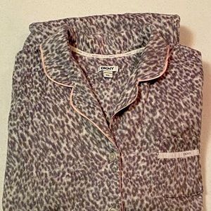 DKNY Two Piece Gray and Pink Trim Animal Print micro-fleece Pajama Set Size XXL